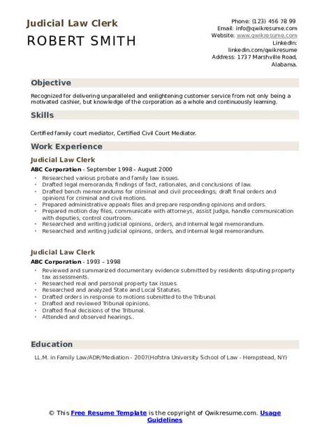 Judicial Law Clerk Resume Samples | QwikResume