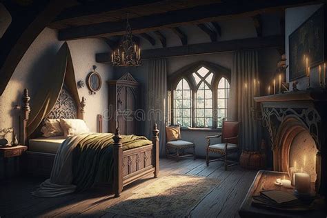 Interior of a Medieval Bedroom Stock Illustration - Illustration of design, ancient: 270284251