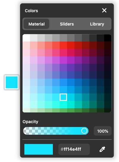 A Flutter color palette with eyedropper, HSL, RGB and Material colors