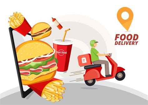 Premium Vector | Food delivery service, fast food delivery, scooter ...