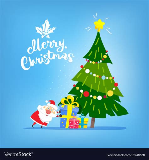 Christmas tree with gifts and santa claus merry Vector Image