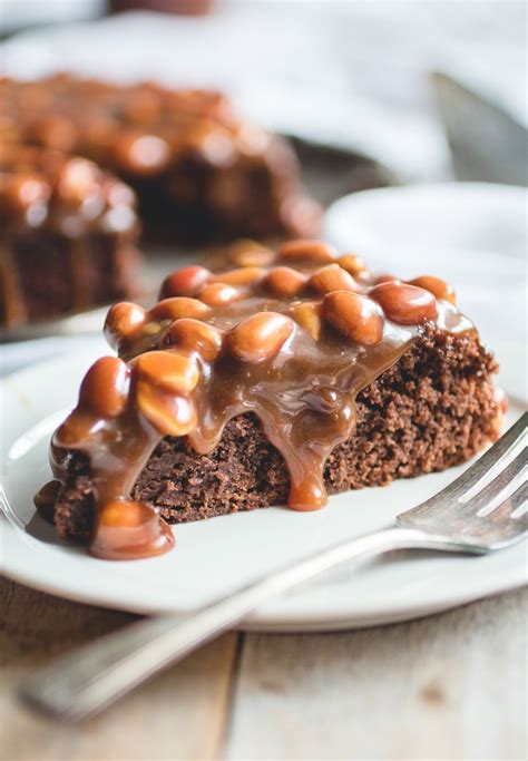 Brownie Cake with Salted Caramel + Peanuts