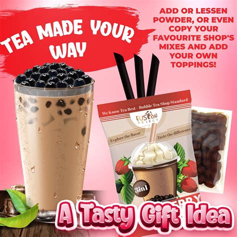 Fusion Select Authentic Brown Sugar Bubble Tea Kit Strawberry Bubble Tea Drink, Boba Tapioca ...