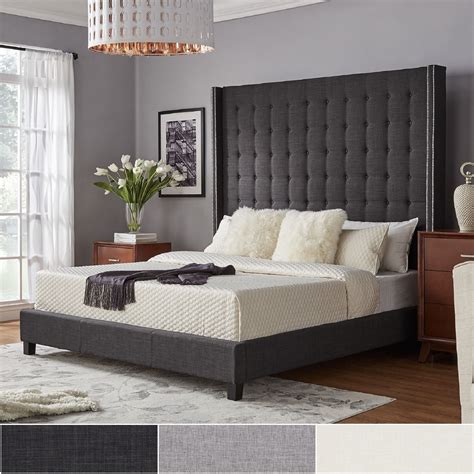 Marion Nailhead Wingback Tufted 84-Inch High Headboard Platform Bed by ...