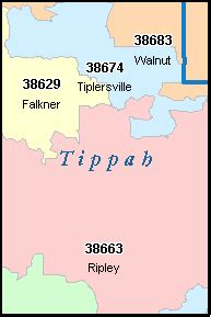 TIPPAH County, Mississippi Digital ZIP Code Map