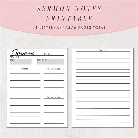 Sermon Notes Template Printable Sermon Journal Pages Christian Notes ...