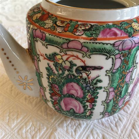 Vintage Chinese Hand Painted Teapot With Birds Flowers and | Etsy