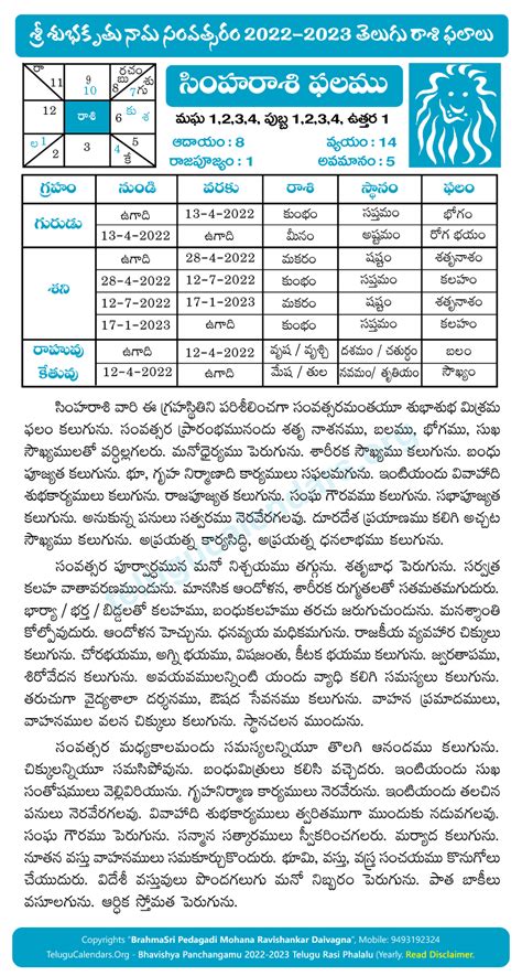 Simha Rasi Phalalu 2022-2023 Yearly Predictions & Remedies in Telugu