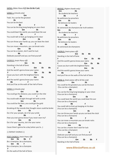 Hall Of Fame - The Script Piano Chords Lyrics in 2020 | Piano chords ...