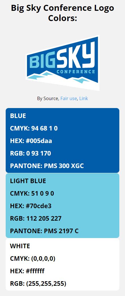 Big Sky Conference Color Codes | HEX, RGB, CMYK, PANTONE COLOR CODES OF ...