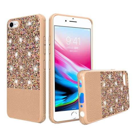 For Apple iPhone 7/8 Case, by Insten PU Leather Glitter Hard Plastic/Soft TPU Rubber Chrome Case ...