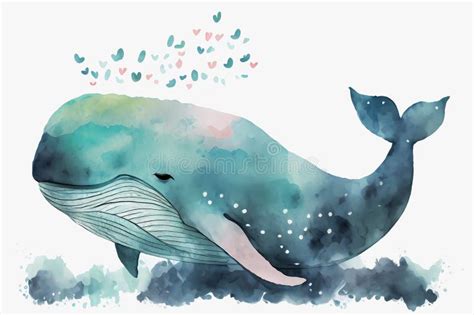 Watercolor Whale Drawing. Generative Ai Stock Illustration - Illustration of isolated, white ...