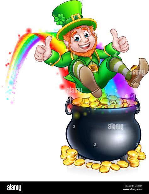 St Patricks Day Leprechaun Pot of Gold Rainbow Stock Vector Image & Art - Alamy