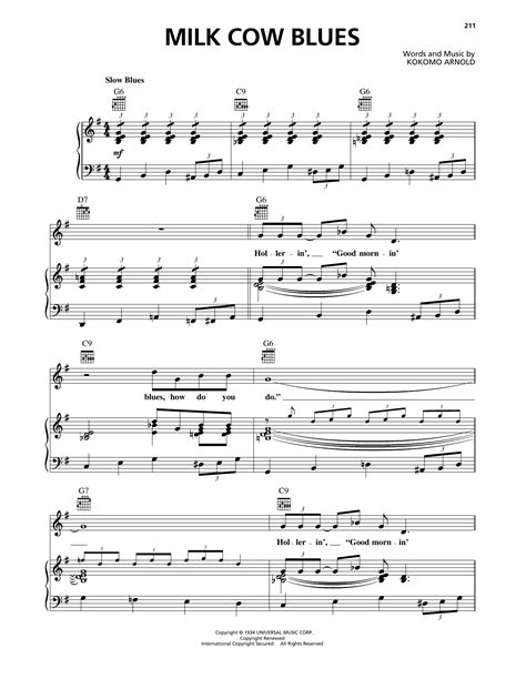 Milk Cow Blues by Ricky Nelson Sheet Music for Piano, Vocal & Guitar Chords (Right-Hand Melody ...