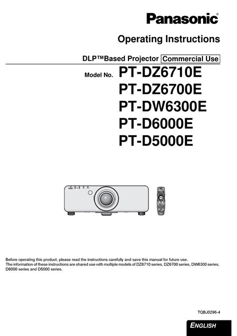 PANASONIC PT-D5000E OPERATING INSTRUCTIONS MANUAL Pdf Download | ManualsLib