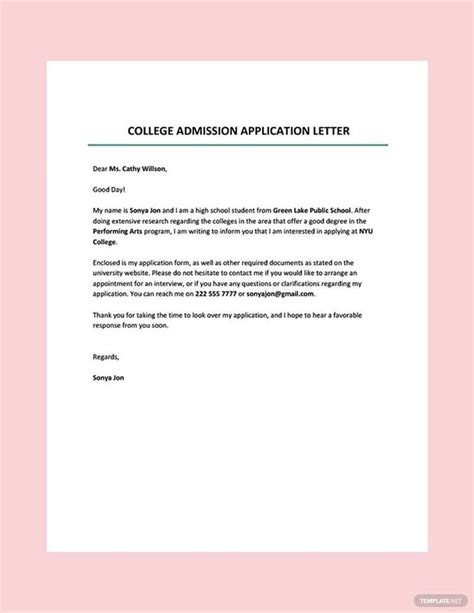 College Admission Application Letter Template - Download in Word ...