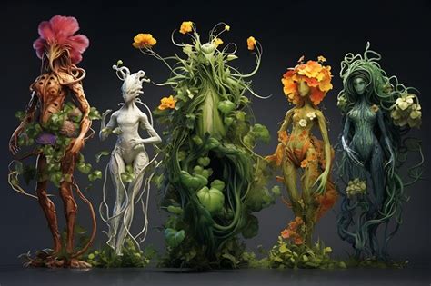 Premium AI Image | Hybrid beings with plant and animal characteristics