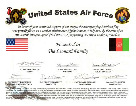 AIR FORCE CERTIFICATE – Official Homepage of Team Leonard USA