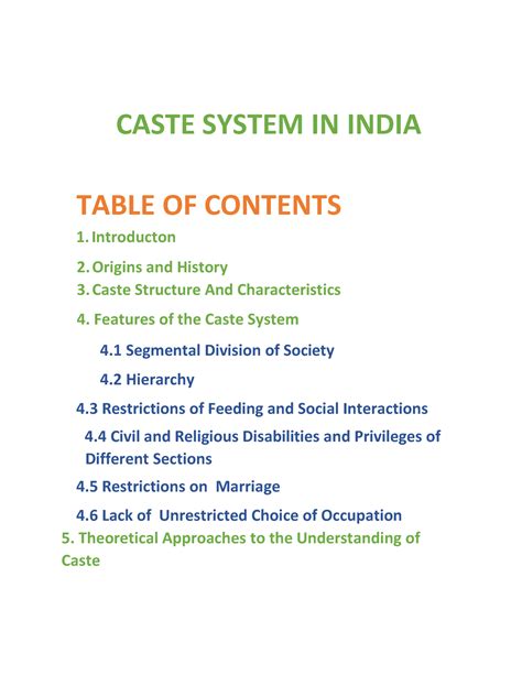 Caste system in India - CASTE SYSTEM IN INDIA TABLE OF CONTENTS Introducton 2. Origins and ...