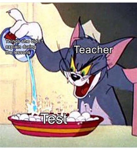 a cartoon character pouring something into a bowl with the caption teacher test on it