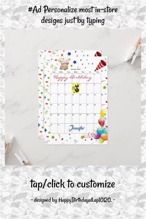 January 2022 Calendar Happy Birthday Invitation | Zazzle | Birthday invitations, Invitations ...