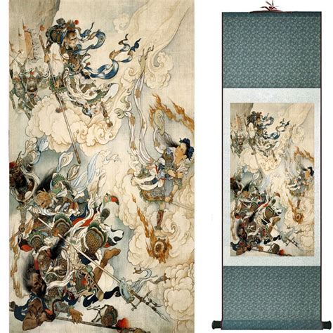 The monkey king caused havoc in heaven art painting silk scroll ...