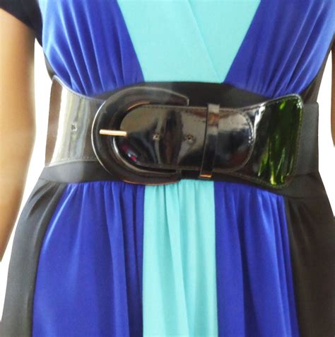 Funfash Plus Size Women Cinch Black Patent Leather Stretch Elastic Belt ...