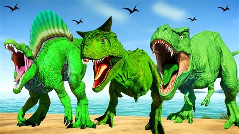 T Rex Colors Vs Green Spinosaurus Vs Pink I Rex Dinosaurs Fighting ...