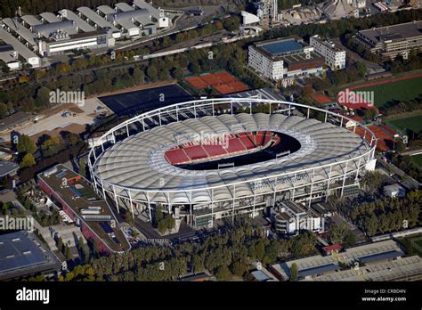 Aerial view, Mercedes-Benz Arena, football stadium of VfB Stuttgart, Neckarpark, Haus des Sports ...