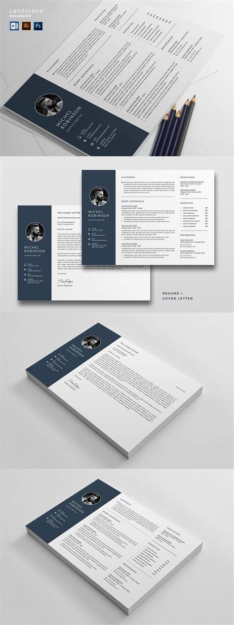 Landscape Resume/CV Template | Modern resume template, Logo color combinations, Templates