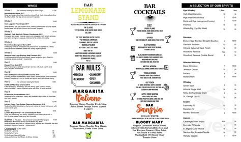 BAR menu in New Haven, Connecticut, USA