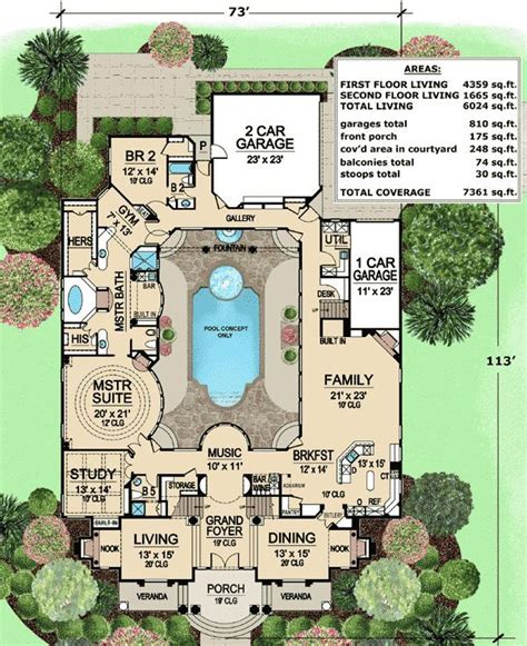 Plan 36186TX: Luxury with Central Courtyard | Pool house plans, Luxury house plans, Courtyard house