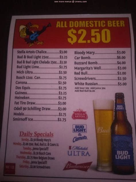 Menu at The Buzzards Roost pub & bar, Lamar