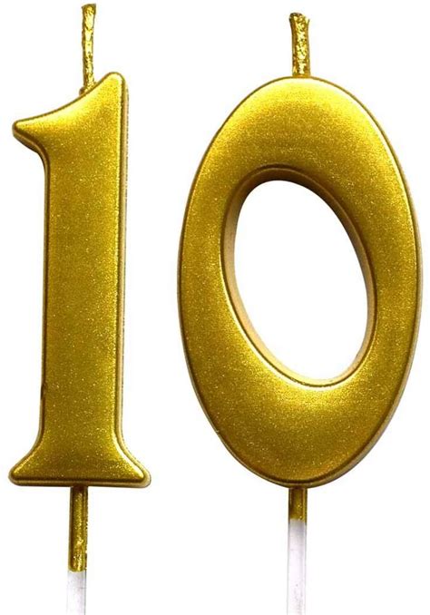 Gold 10th Birthday Numeral Candle, Number 10 Cake Topper Candles Party Decoration for Girl Or ...