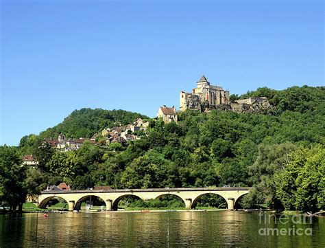 Dordogne river, bridge and and the castle on the hill, France Photograph by Marta Nowicka - Fine ...