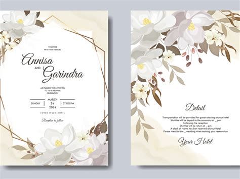 Wedding invitation card template set with beautiful floral leave | Wedding invitation cards ...