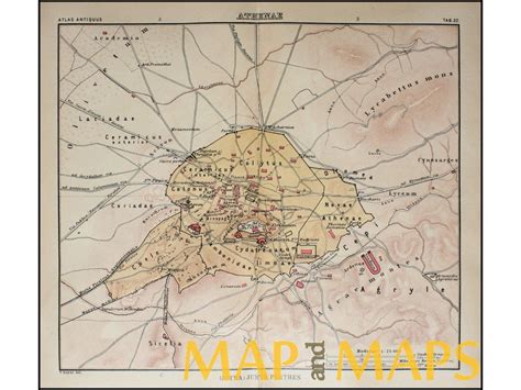 Athenae Antique map of Athens Greece by Justus Perthes | Mapandmaps