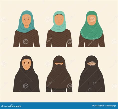 Types of Islamic Veils Set for Musilm Woman Dress Illustration Stock ...