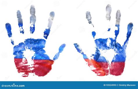 The Imprint of the Hands of the Russian Flag Colors. the Flag of the Russian Federation Stock ...