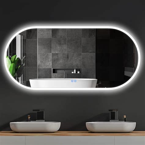 large oval lighted bathroom mirror touch LED control luxury 32 inch ...