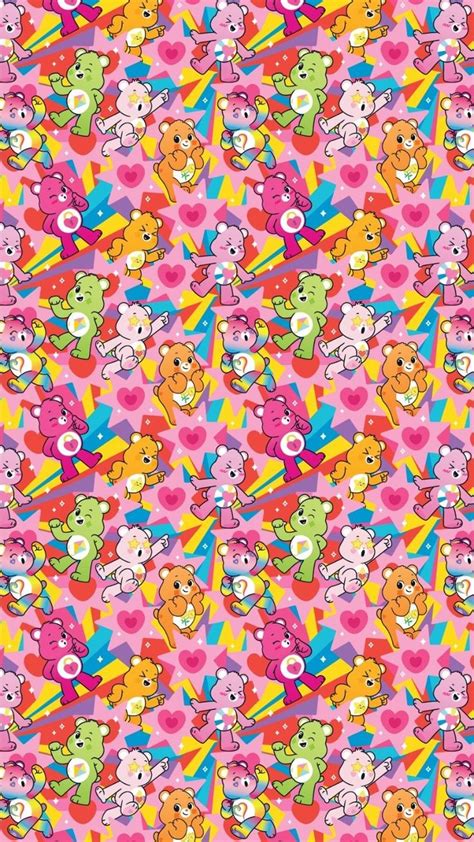 a colorful pattern with teddy bears and hearts