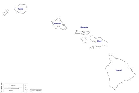 Hawaii free map, free blank map, free outline map, free base map boundaries, counties, names, white