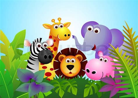 Cute animal cartoon in the jungle | Stock vector | Colourbox