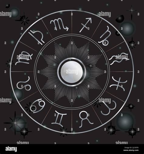 Zodiac astrology circle Silver astrological signs with moon sun and ...