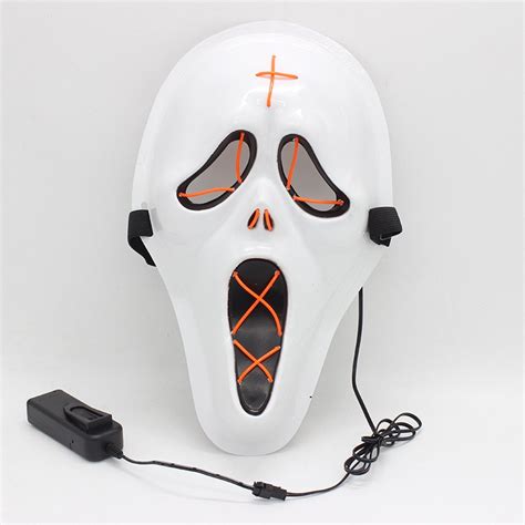 Hot Sale Halloween Party Scary Neon Led Mask Light Up Full Face Black ...