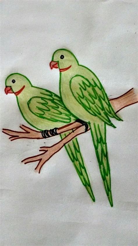 green-parrots-standing-on-a-tree-branch-colored-in-green-on-white-background-cute-and-easy ...