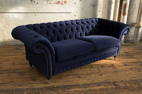 British Handmade 3 Seater Navy Blue Velvet Fabric Chesterfield - Etsy UK | Chesterfield sofa ...