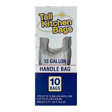 Basic Kitchen Trash Bags, 13 Gallon, Handle, 10 Bags - Walmart.com