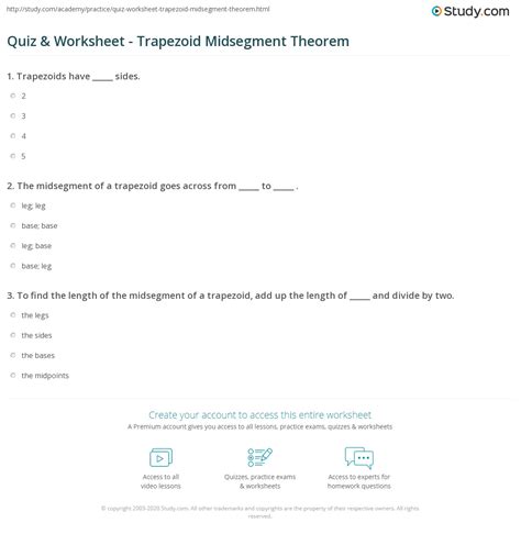 Quiz & Worksheet - Trapezoid Midsegment Theorem | Study.com