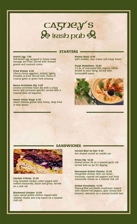 Irish Menu Example Design Template by MustHaveMenus